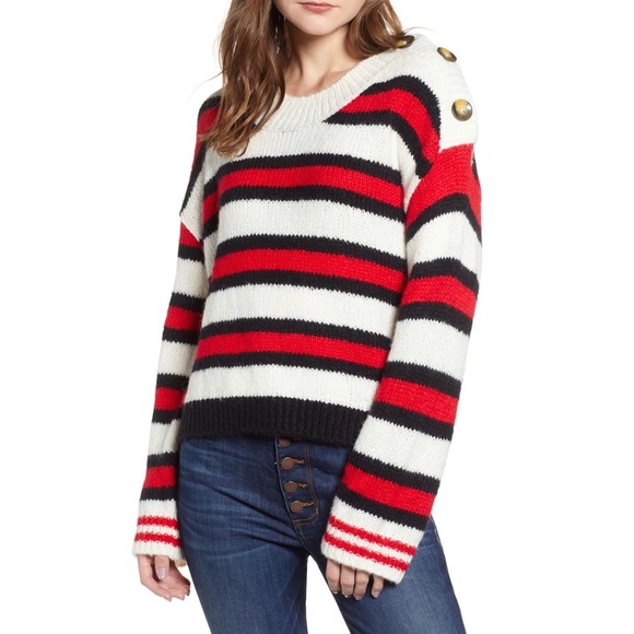 bp Sweaters - BP. Button Shoulder Striped Boxy Sweater Large
